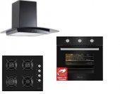 Ferre Black Uehara 3Lü Ankastre Set ( BEF-LM-T Turbo Fırın + 1140 Döküm Izgara Cam Ocak + FMI 600 Siyah Camlı Davlumbaz ) - 1