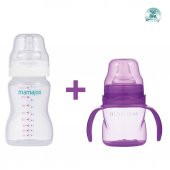 Mamajoo Kulplu Eğitici Bardak 160ml & Silver Biberon 250ml/Mor - 1