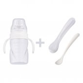 Mamajoo Kulplu Eğitici Bardak 270 ml & İkili Beslenme Kaşığı / Beyaz - 1