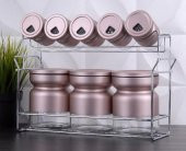 9 Parça Cam Baharatlık Baharat Takımı Seti - Rose Gold - 1