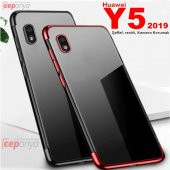 Huawei Y5 2019 Kenarları Renkli Şeffaf Kamera Korumalı Kılıf - 1