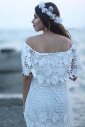 Farbalalı Güpür Beyaz Nikah Elbise - 5