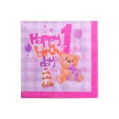 Roll-Up Party Dreams 1 Yaş Ayıcıklı Pembe Peçete 33x33 cm 20 Adet - 1