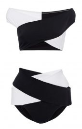 Angelsin Siyah Beyaz Çapraz Bikini Takım - 3