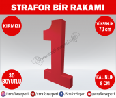 Strafor Sepeti - Strafor 1 Rakamı 70 cm Kırmızı Bir, Strafor Dekor, Strafor Parti, Strafor Doğum Günü - 1