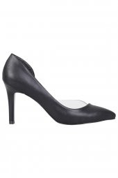 Siyah Yanı Açık Şeffaf Stiletto Topuklu Kadın Ayakkabı - Lotus - 3