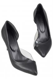 Siyah Yanı Açık Şeffaf Stiletto Topuklu Kadın Ayakkabı - Lotus - 4