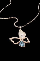 Gümüş Kolye Kelebek Kolye Mavi Tonlama - 2