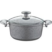 OMS Granit Gri Derin Tencere Cam Kapaklı 3110 24x12 CM - 1