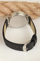 Bozkurtlu Erkek Saat Siyah Deri Kordonlu Silver Renk Metal Kasa - 2