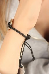 LUCKY (Şanslı) Siyah Deri İpli Unisex Mood Bileklik - 2