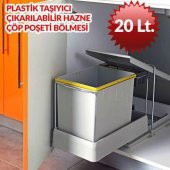 Raylı Dolap İçi Çöp Kovası Beyaz 20+1 lt Sürgülü Çöp Kovası - 2