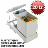Raylı Dolap İçi Çöp Kovası Beyaz 20+1 lt Sürgülü Çöp Kovası - 3