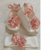 Pembe çiçekli patik bandana takımı - 1