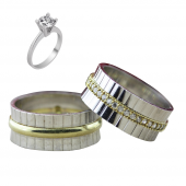 Taşlı Gümüş Çift Alyans Yüzük Tek Taş Hediyeli DN5068 - 1