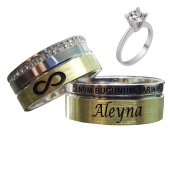 Taşlı Gümüş Çift Alyans Yüzük Tek Taş Hediyeli DN5089 - 1