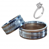 Taşlı Gümüş Çift Alyans Yüzük Tek Taş Hediyeli DN5096 - 1