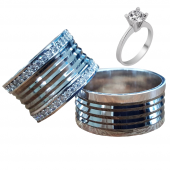 Taşlı Gümüş Çift Alyans Yüzük Tek Taş Hediyeli DN5099 - 1