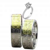 Taşlı Gümüş Çift Alyans Yüzük Tek Taş Hediyeli DN5144 - 1