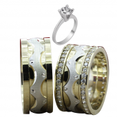 Taşlı Gümüş Çift Alyans Yüzük Tek Taş Hediyeli DN5166 - 1