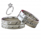 Taşlı Gümüş Çift Alyans Yüzük Tek Taş Hediyeli DN5202 - 1