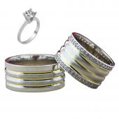 Taşlı Gümüş Çift Alyans Yüzük Tek Taş Hediyeli DN5235 - 1