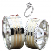 Taşsız Gümüş Çift Alyans Yüzük Tek Taş Hediyeli DN5288 - 1