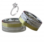 Taşsız Gümüş Çift Alyans Yüzük Tek Taş Hediyeli DN5333 - 1