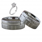 Taşsız Gümüş Çift Alyans Yüzük Tek Taş Hediyeli DN5373 - 1