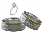 Taşsız Gümüş Çift Alyans Yüzük Tek Taş Hediyeli DN5390 - 1