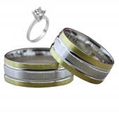 Taşsız Gümüş Çift Alyans Yüzük Tek Taş Hediyeli DN5392 - 1