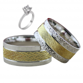 Taşsız Gümüş Çift Alyans Yüzük Tek Taş Hediyeli DN5394 - 1