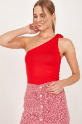 Kadın Kırmızı Bağlamalı Bluz - 4