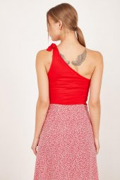 Kadın Kırmızı Bağlamalı Bluz - 6