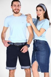 Sevgili Kombinleri Açık Mavi Kısa Kol Bicycle Yaka Basic Tshirt - 2