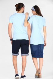 Sevgili Kombinleri Açık Mavi Kısa Kol Bicycle Yaka Basic Tshirt - 3