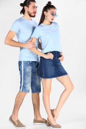 Sevgili Kombinleri Açık Mavi Kısa Kol Bicycle Yaka Basic Tshirt - 8