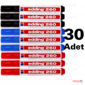 30 ADET (ALMAN EDDİNG) BEYAZ TAHTA KALEMİ KIRMIZI SİYAH MAVİ - 1