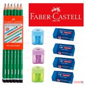 FABER CASTELL 12 KURŞUN KALEM (Krşk Renk) + 3 AÇACAK + 4 SİLGİ - 1