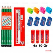 FABER CASTELL 4 KURŞUN KALEM + 2 KIRMIZI KALEM + 4 SİLGİ + 4AÇACK - 1