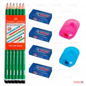 FABER CASTELL 1 DZ KURŞUN KALEM + 4 SİLGİ + 2 KALEM TRAŞ (Açacak) - 1