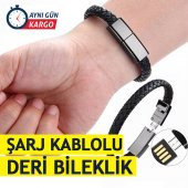 Iphone / Android Hızlı Şarj Data Kablolu Deri Bileklik - 1