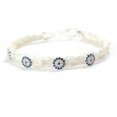 925 Ayar Gümüş Nazar Boncuğu yuvalı 4 Telli El işi Saç Örgü Bileklik thumbnail 2