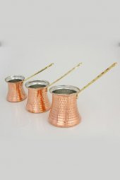 3lü Bakır El Dövmesi Kahve Cezvesi Takımı Seti - 2