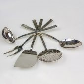 5li Çelik Spatula Servis Kaşığı Çatalı Kevgir Kepçe Takımı Seti - 1