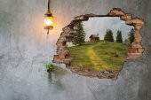 Kırık Tuğla, Ev, Doğa, Yeşil Duvar Sticker - 2
