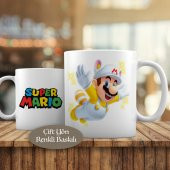 Süper Mario Yazılı Uçan Neşeli Mario Kupa Bardak Hediyelik-506 - 1