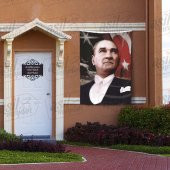 Göğe Bakan Gazi Mustafa Kemal Atatürk - Ay yıldız Türk Bayrağı Poster - Bayrak 100x150 cm - 1
