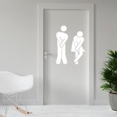 Sıkışmış Kadın Erkek Espirili WC Silüeti Dekoratif Kapı Sticker, Çıkartma - 2