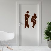 Sıkışmış Kadın Erkek Espirili WC Silüeti Dekoratif Kapı Sticker, Çıkartma - 3